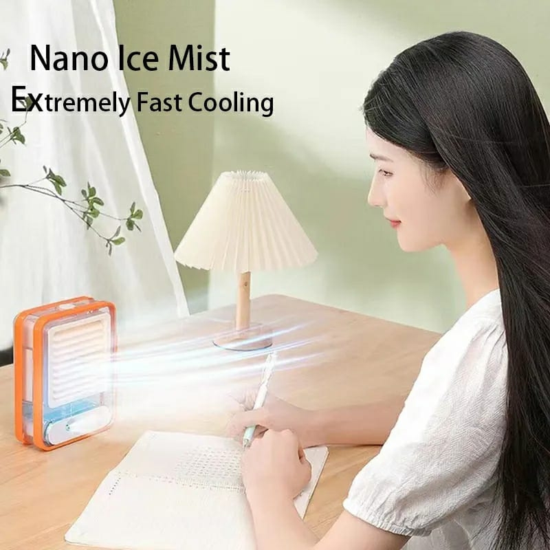 USB Air Cooler Fan – 3-Speed, Mist Spray, Rechargeable