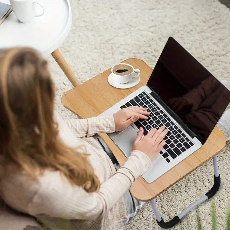 Laptop Table Foldable with Tablet Groove & Cup Slot Beige Color - Image 3