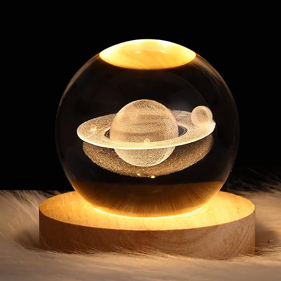 3D Galaxy Space Crystal Ball Night Light with Wooden LED Stand - Image 4