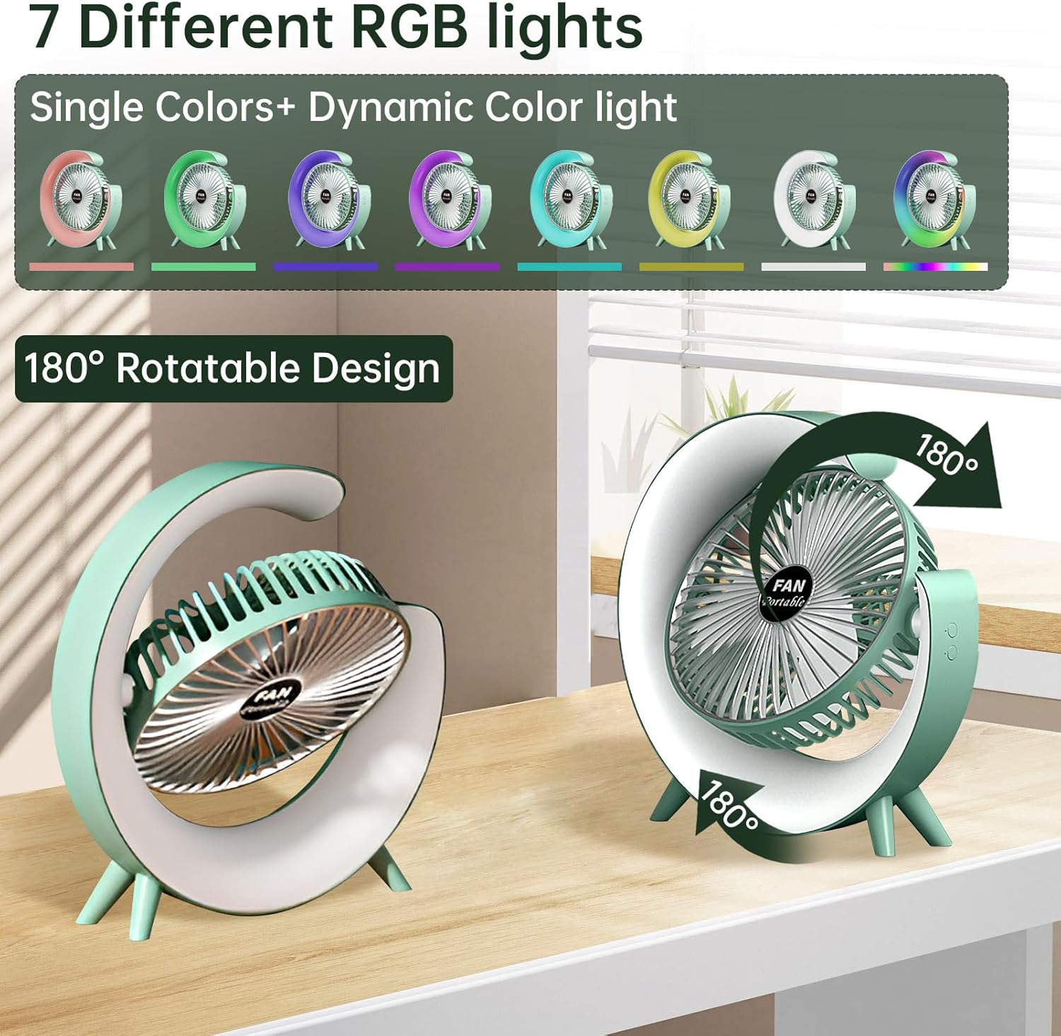 Colorful USB Rechargeable Desktop Fan - Image 4