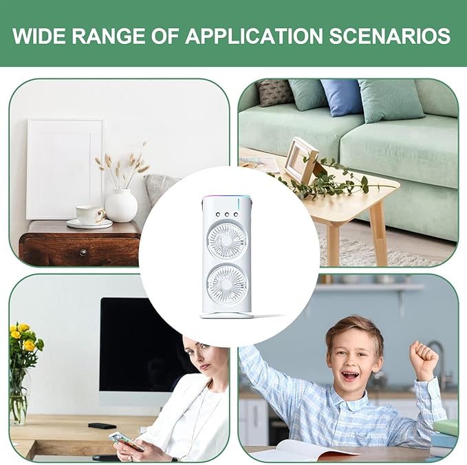 Mini Double Head Mist Fan with LED Light & Humidifier - Image 3