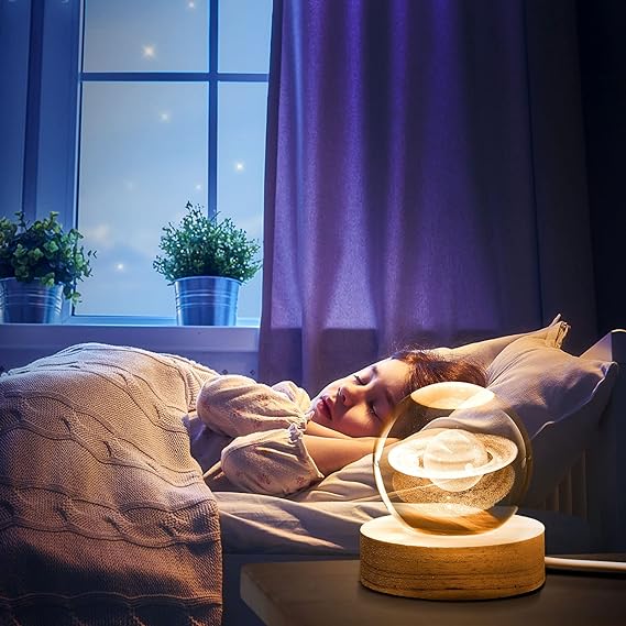 3D Galaxy Space Crystal Ball Night Light with Wooden LED Stand - Image 2