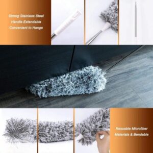 Extendable Microfiber Duster with Telescopic Handle | Long Reach, Bendable Head & Washable Cleaner