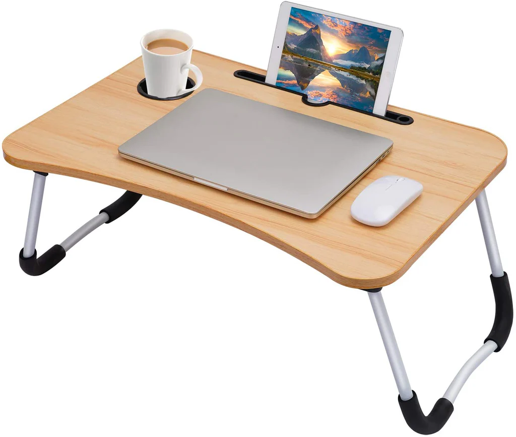 Laptop Table Foldable with Tablet Groove & Cup Slot Beige Color