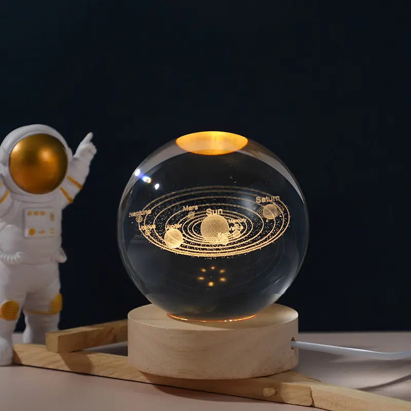 3D Galaxy Space Crystal Ball Night Light with Wooden LED Stand - Image 3