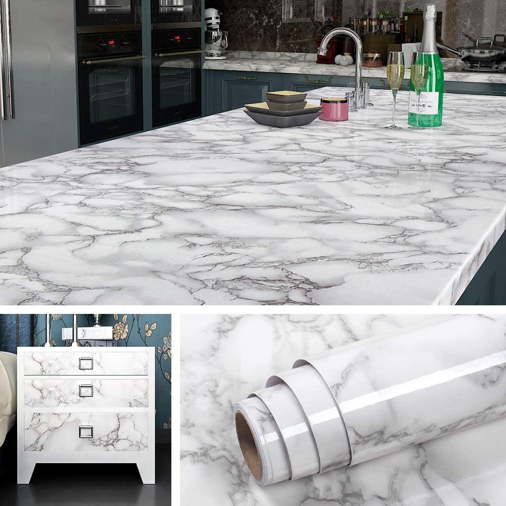 Marble Sheet Sticker 60x200cm | White & Dark Grey