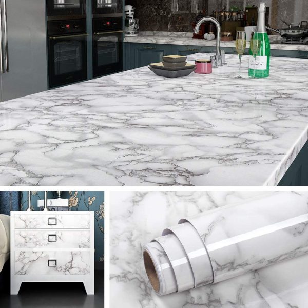 Marble Sheet Sticker 60x200cm | White & Dark Grey - Image 3