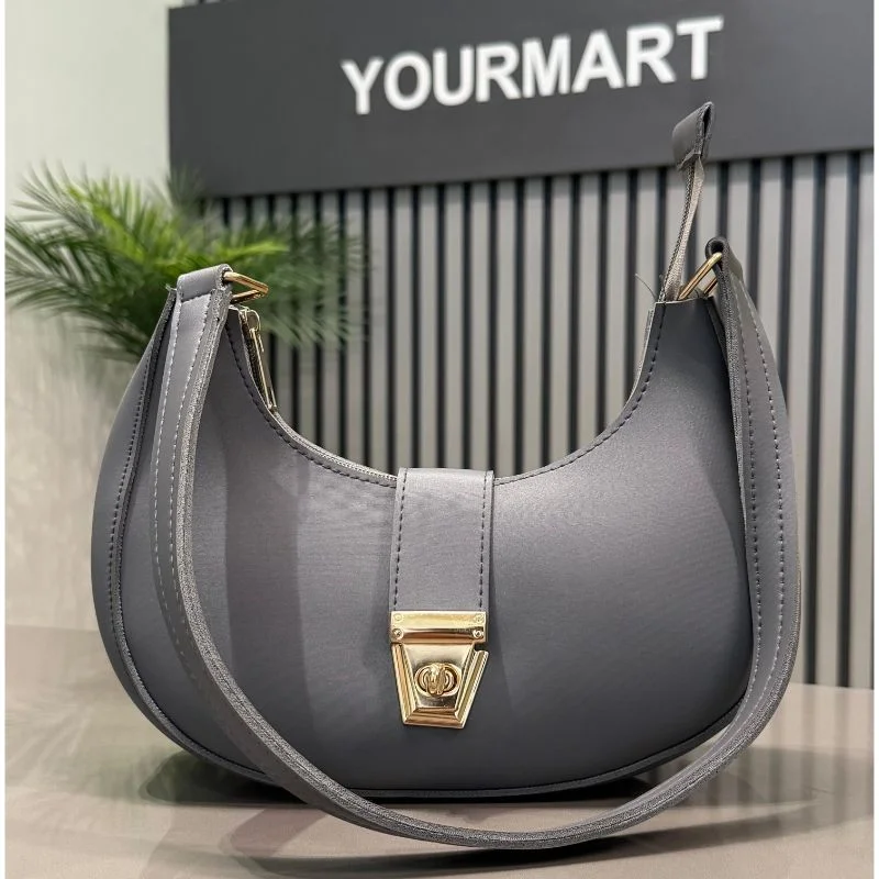 Luxury Faux Leather Shoulder Bag | Dark Gray - Image 2