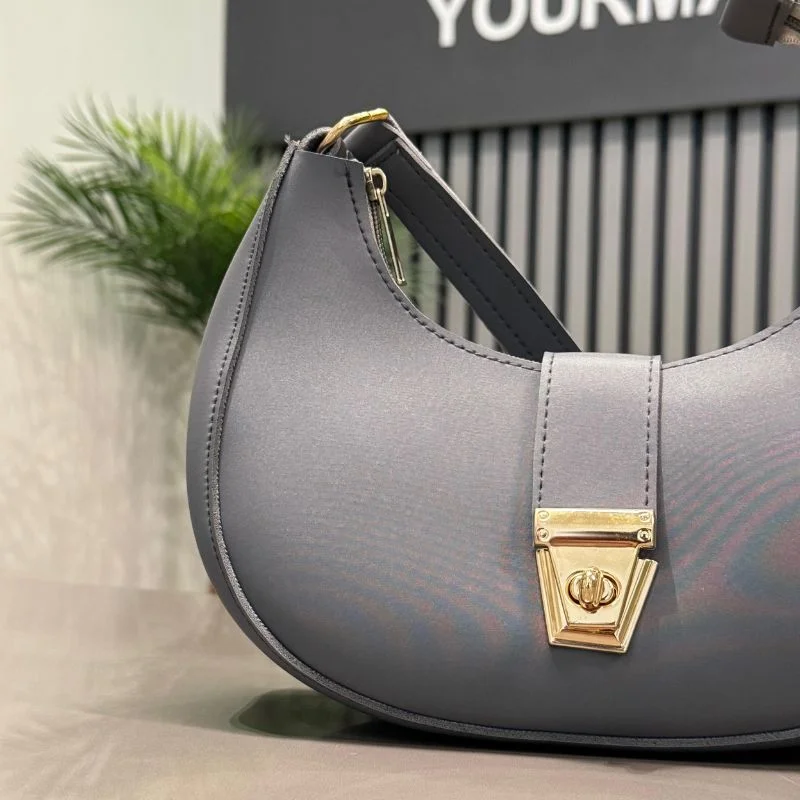 Luxury Faux Leather Shoulder Bag | Dark Gray - Image 3