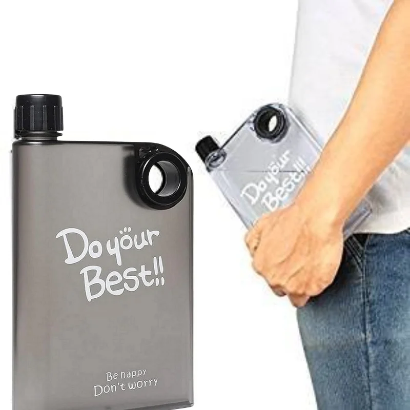 Black Ultra Slim Notebook Style Water Bottle 380ml | Portable Memo Bottle for Travel, School & Office - Image 4