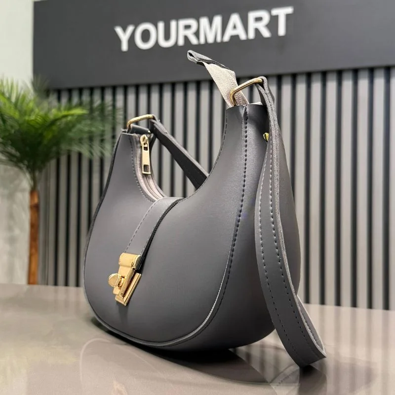 Luxury Faux Leather Shoulder Bag | Dark Gray - Image 5