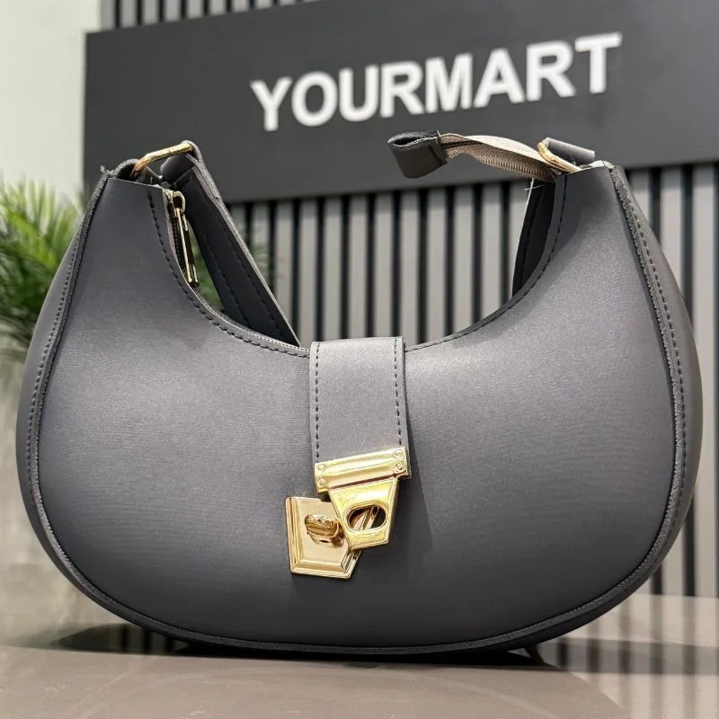 Luxury Faux Leather Shoulder Bag | Dark Gray - Image 6