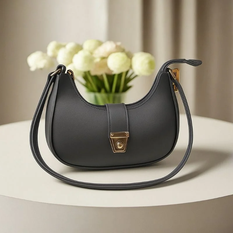 Luxury Faux Leather Shoulder Bag | Dark Gray - Image 7