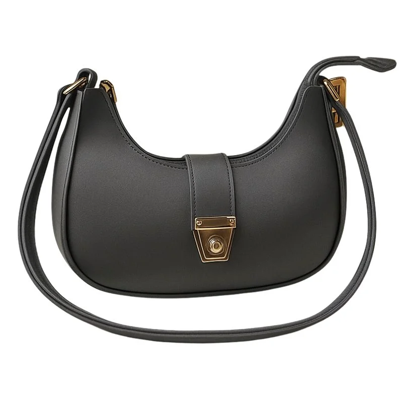 Luxury Faux Leather Shoulder Bag | Dark Gray - Image 8