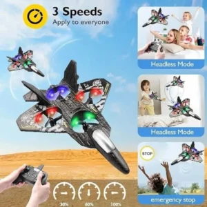 Premium RC Fighter Jet Plane 2.4 | Remote Control Foam Airplane Toy with Lights & 3D Stunt Glider