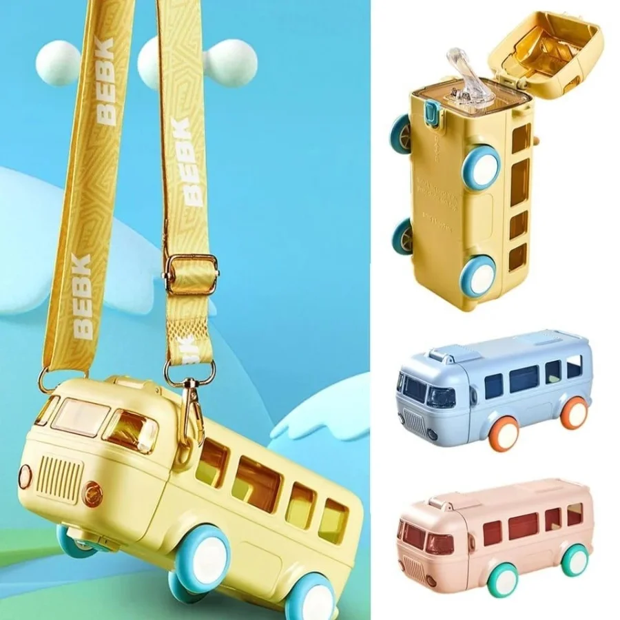 Bus Shape School Water Bottle | 500ml | With Strap | Cute & Leak-Proof - Image 6