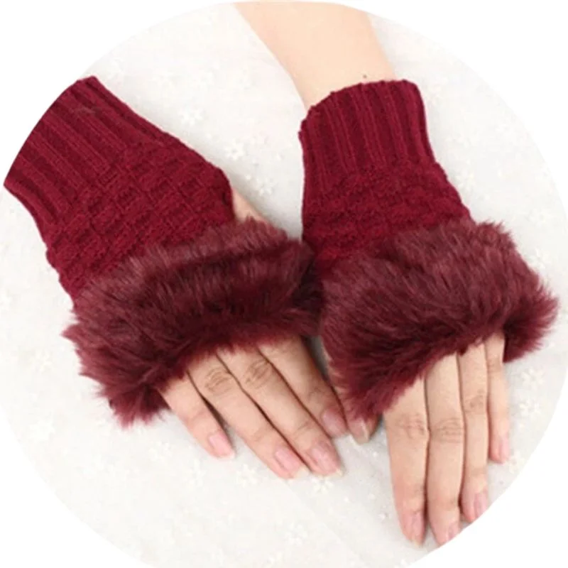 Women’s Faux Fur Fingerless Knitted Gloves