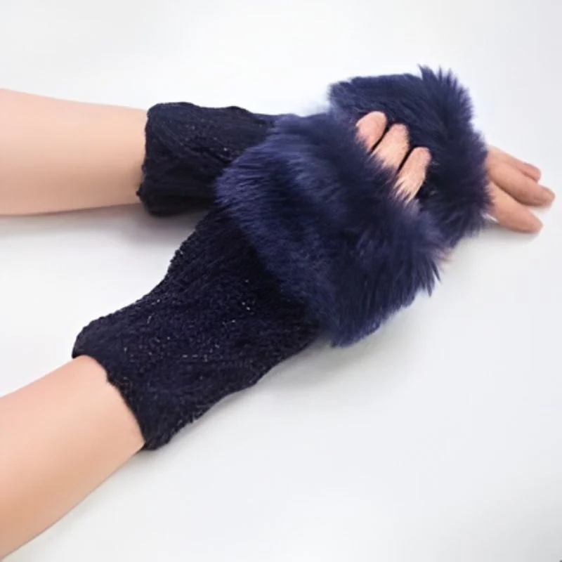 Women’s Faux Fur Fingerless Knitted Glove - Image 6
