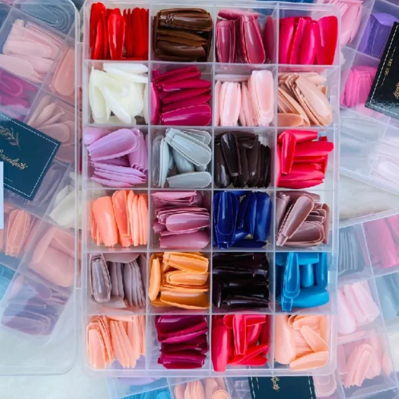 Multicolor Acrylic Artificial Nails Kit | Full Cover Nails with Glue | 24 Shades | 576 Pcs - Image 2