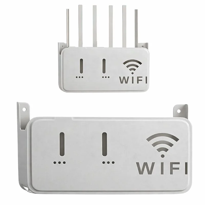 Light Gray WiFi Router Storage Box & Wall Mount Shelf Universal Cable Organizer | Space-Saving Holder for Modem, Set-Top Box & Smart Devices | Home & Office Use - Image 2