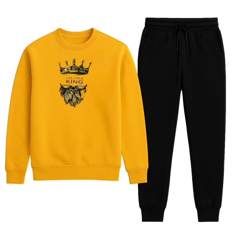 KING Printed Yellow Tracksuit Sweatshirt & Trouser | Large - Image 4