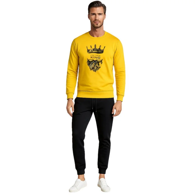 KING Printed Yellow Tracksuit Sweatshirt & Trouser | Large