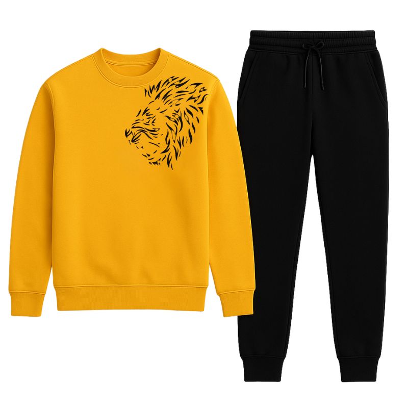 LION Printed Yellow Tracksuit Sweatshirt & Trouser - Image 4