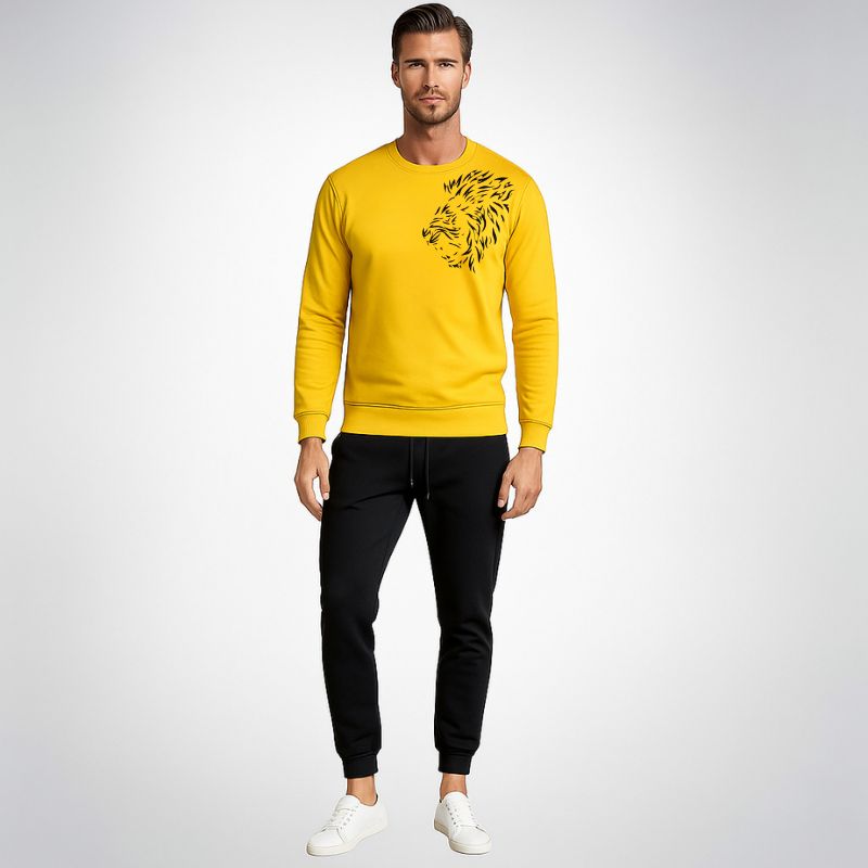 LION Printed Yellow Tracksuit Sweatshirt & Trouser - Image 3